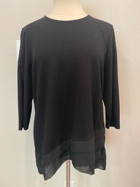 Chico's Black Layered Hem Top with Sheer Inset Large